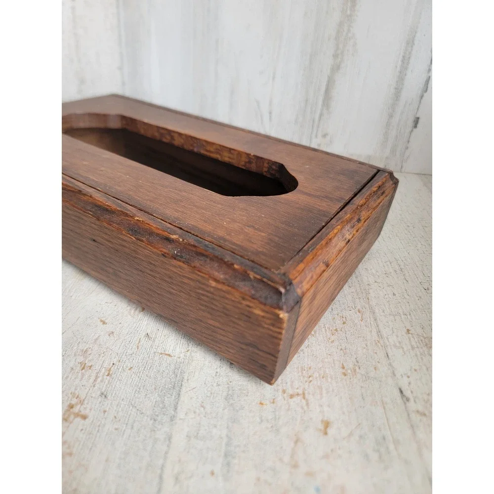Wooden tissue box holder unique home vintage decor dispenser rectangle figure